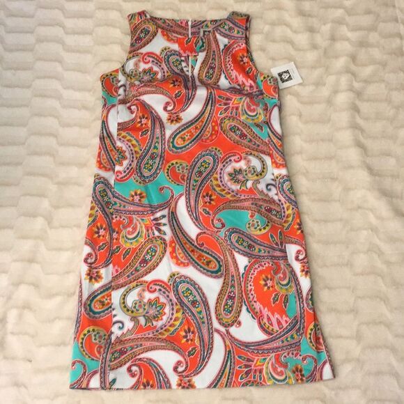 Anne Klein Paisley Shift Dress Front Pockets Sz 4 - Picture 2 of 5